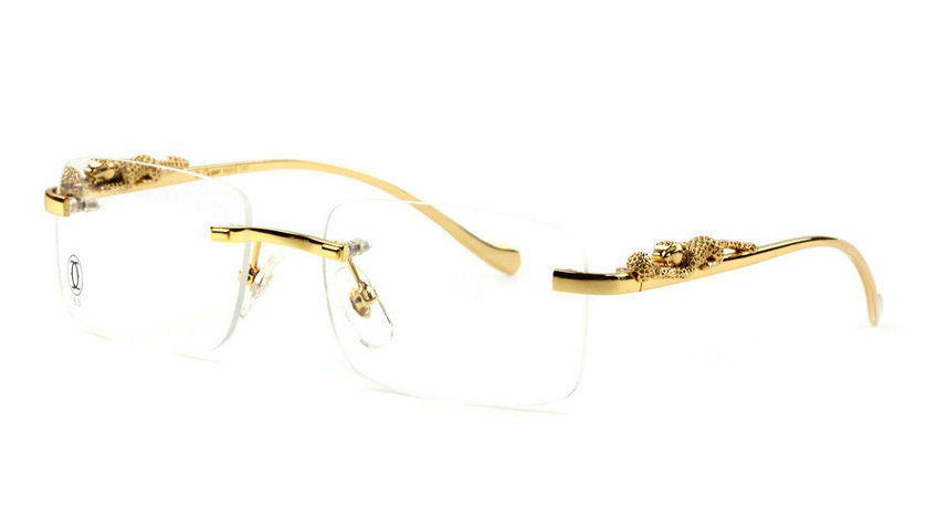 Wholesale Cheap Replica Panthère Cartier Gold Round Glasses Frames for Sale-010