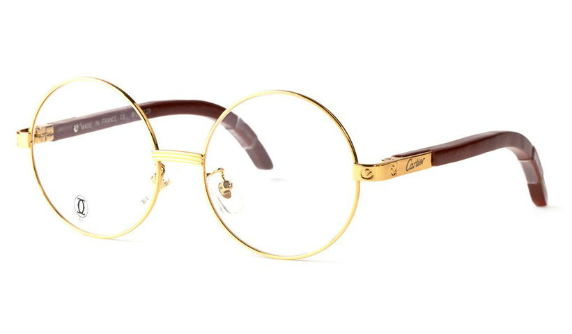 Wholesale Cheap Replica Cartier Round Metal Glasses Wood Frames for Sale-012