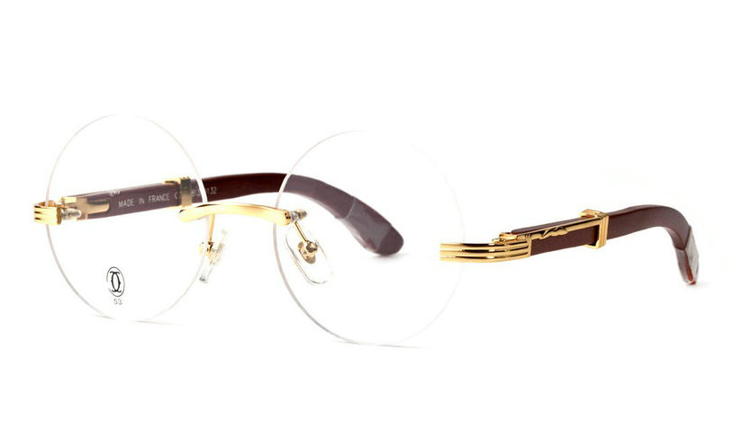 Wholesale Cheap Replica Cartier Round Metal Glasses Wood Frames for Sale-016