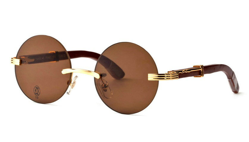 Wholesale Cheap Replica Cartier Round Metal Glasses Wood Frames for Sale-019