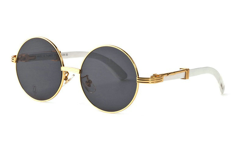 Wholesale Cheap Replica Cartier Round Metal Glasses Wood Frames for Sale-026