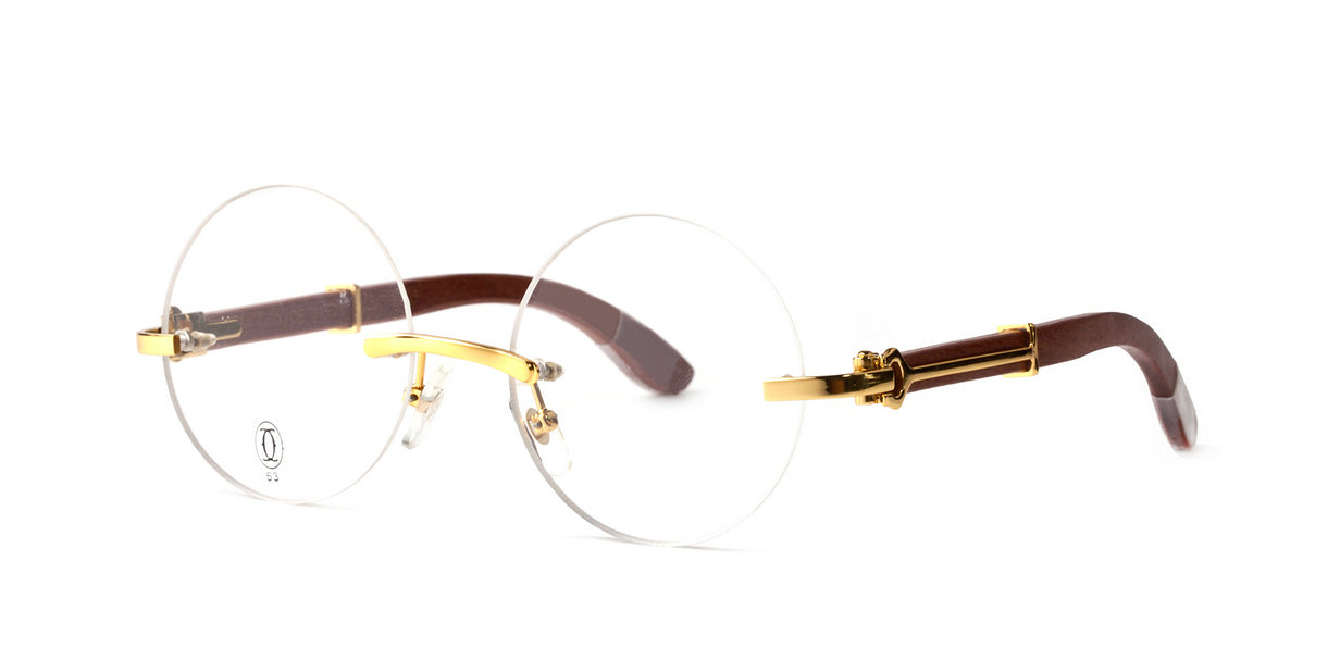 Wholesale Cartier Round Glasses Wood Frames For Sale-619